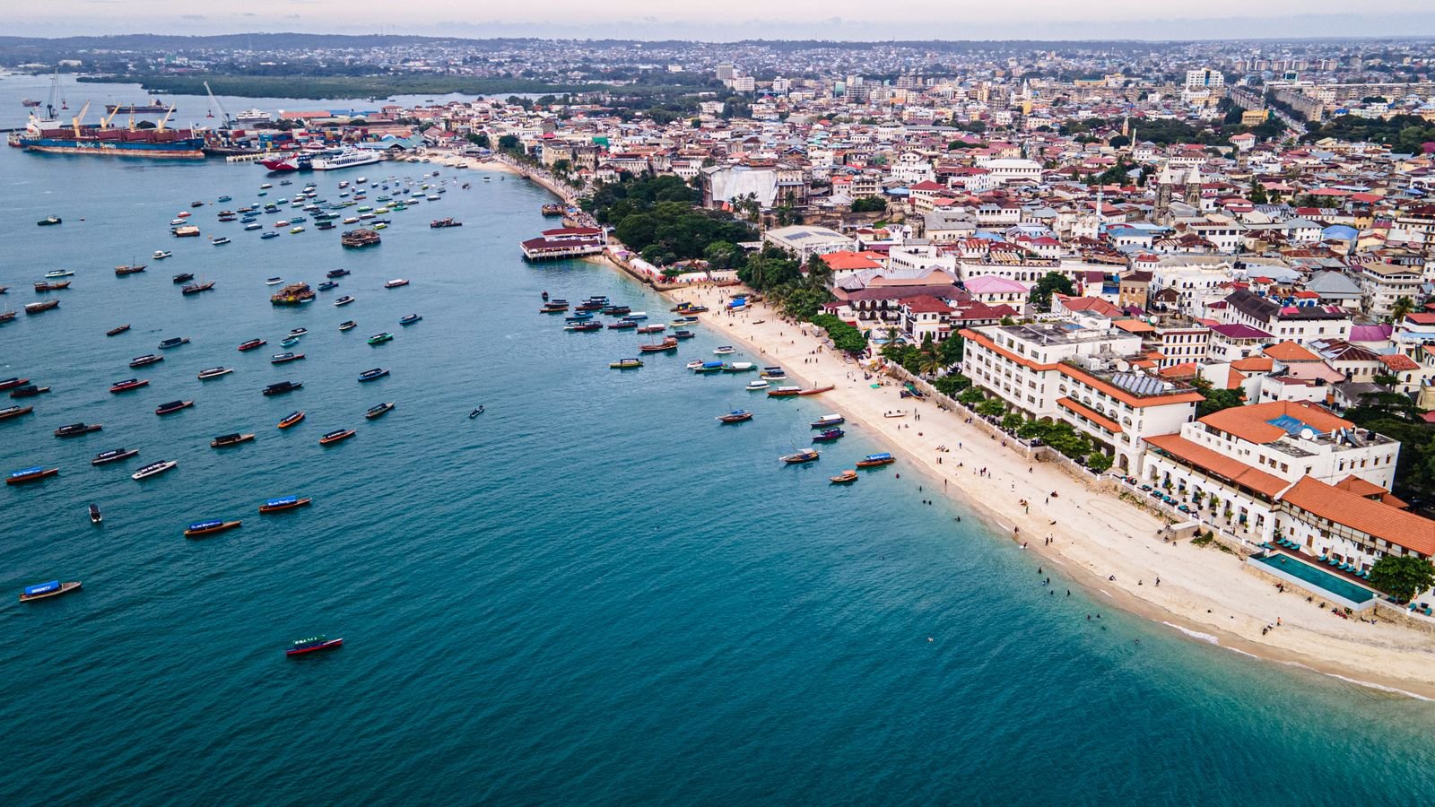 Traditional dhow on turquoise Zanzibar waters
